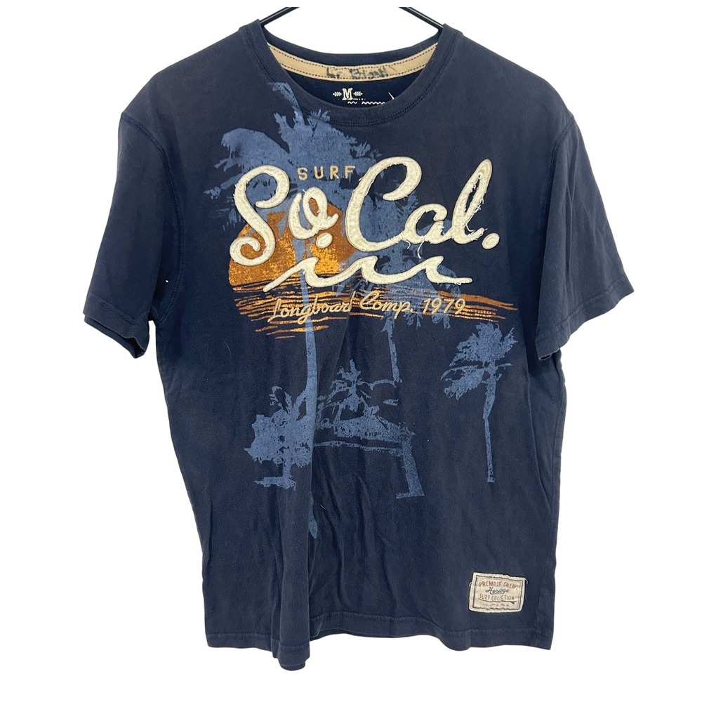 Y2K Surf Graphic Tee‎ M Navy Palm Tree Coastal Mallcore Old Navy Beachwear